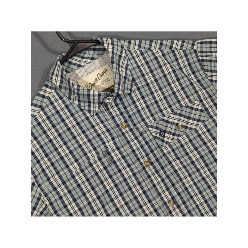 Duck Camp Shirt Men's M Blue Plaid Nylon Long Sleeve Button Up
